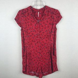 Free People Debby Dot Red Floral Button Up Romper XS
